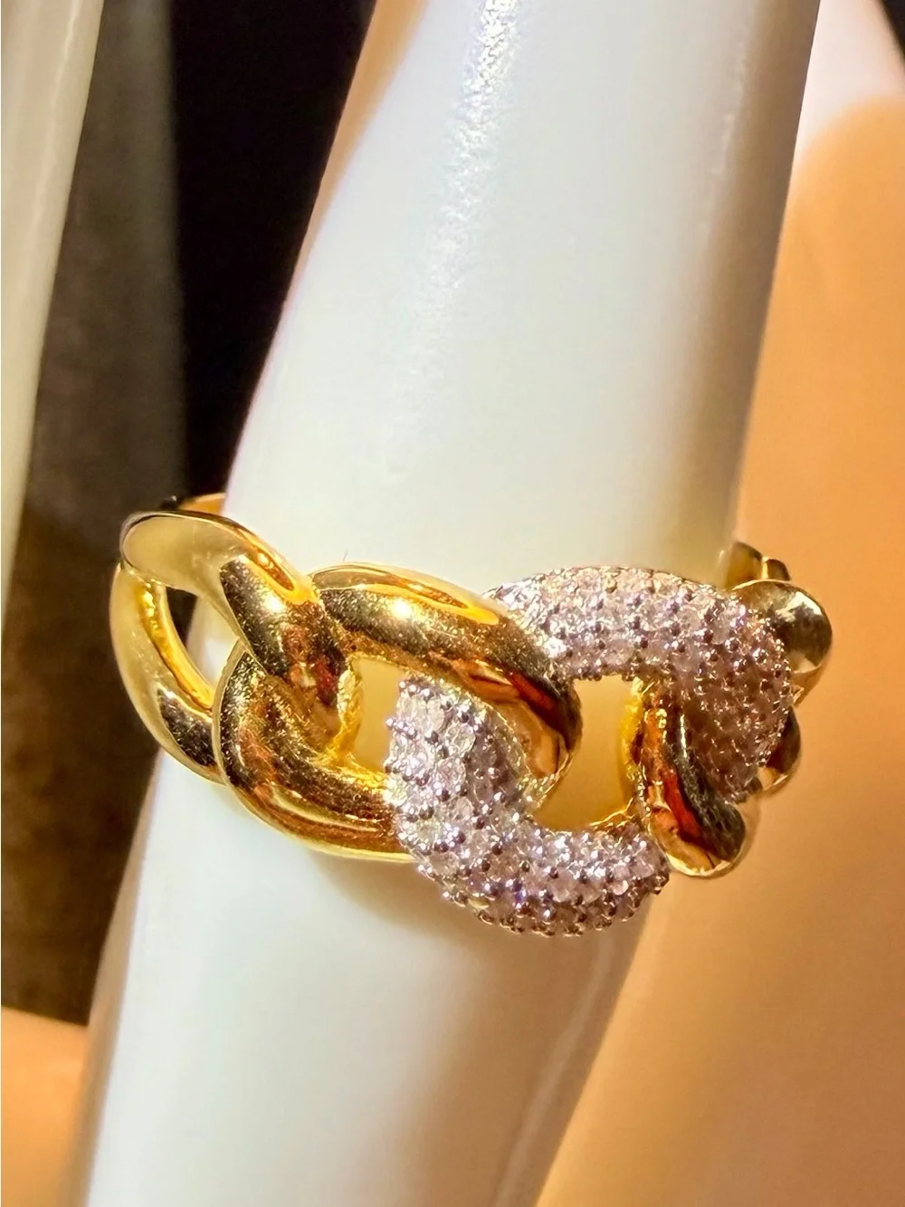 14K Gold Over Sterling Silver 0.25 CTW Diamond Ocean Coral Link Ring Sz 7